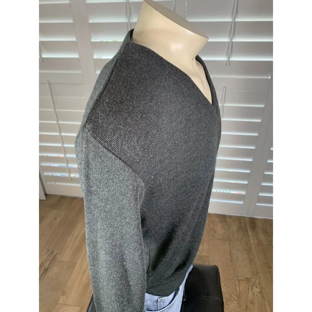 VTG 80s Jantzen Gray V-Neck Sweater Adult Large USA Made Lightweight Grandpa